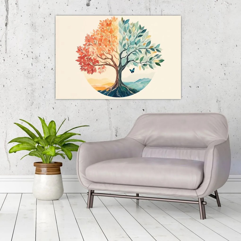 Tablou – Arbore dual cu fluture (90x60 cm)