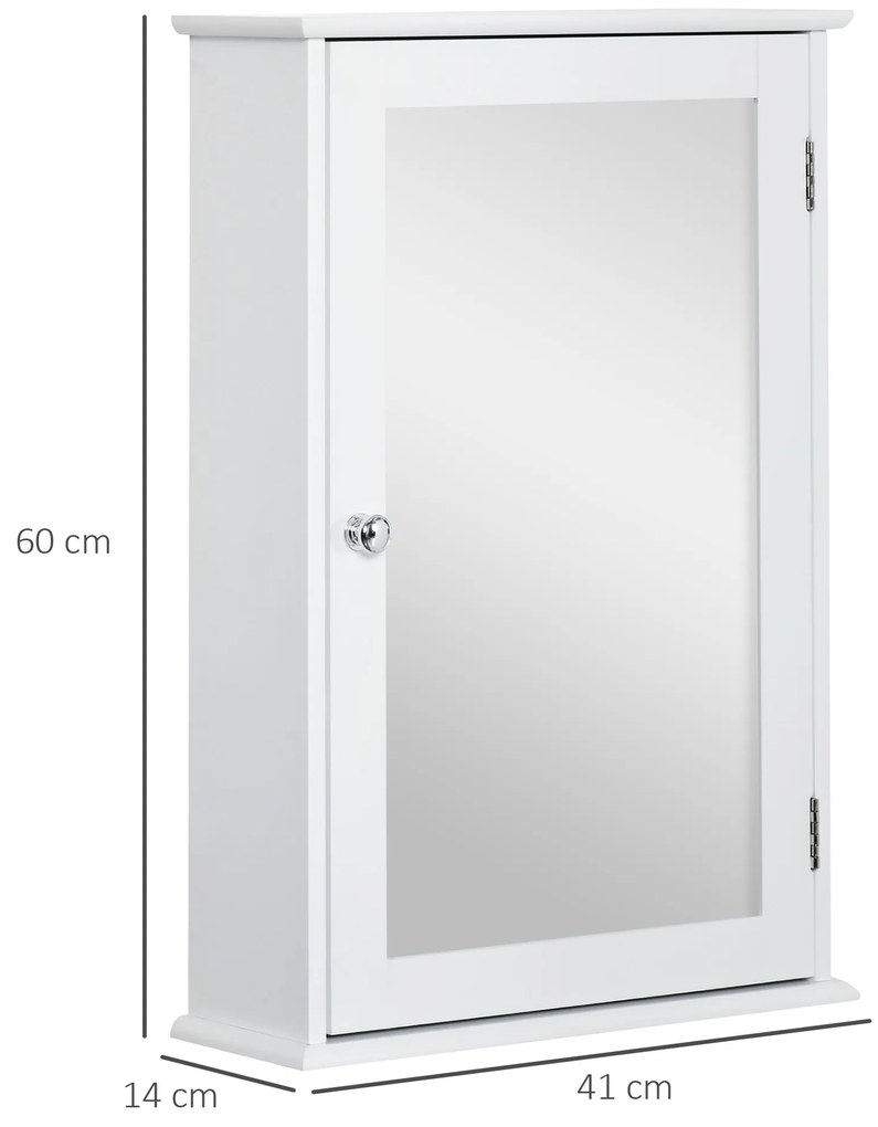 kleankin Dulap suspendat pentru baie cu oglindă - Dulap cu oglindă - Compartiment de depozitare pentru WC - 1 ușă, 2 etajere - MDF alb, sticlă | Aosom Romania