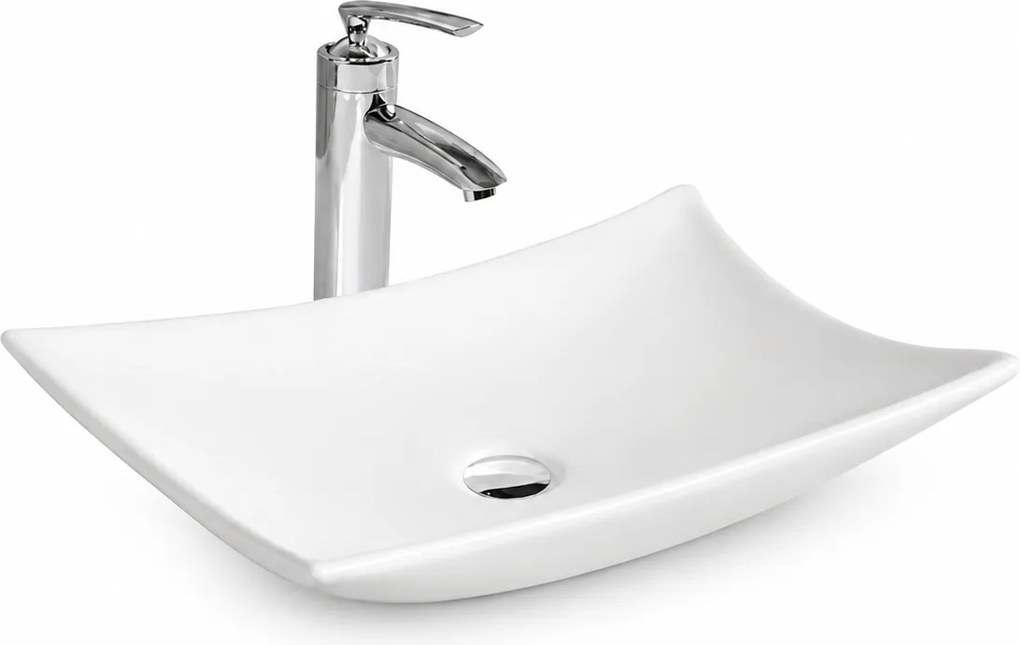 Lavoar baie dreptunghiular pe blat ceramica alb lucios