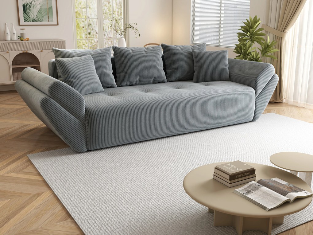 Canapea extensibilă dumonde cu ladă de depozitare si sezut confortabil din spuma high-density, Berlin Zoom Grey 250x100 cm