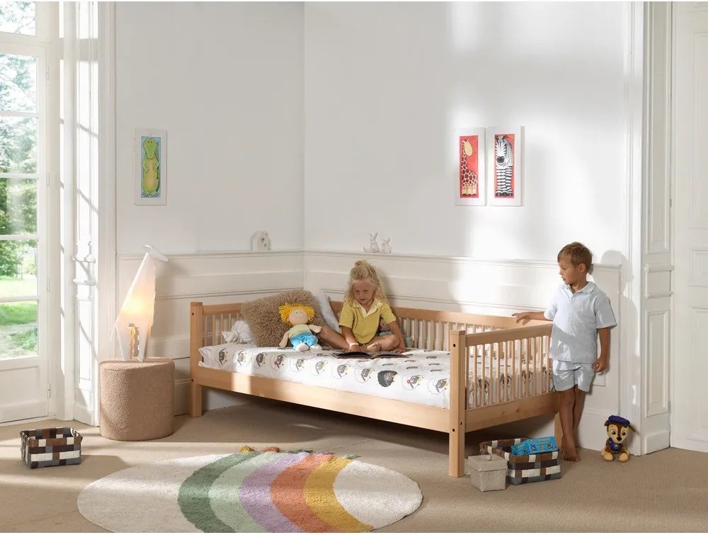 Pat pentru copii în culoare naturală din lemn de fag cu somieră 90x200 cm Forrest – Vipack