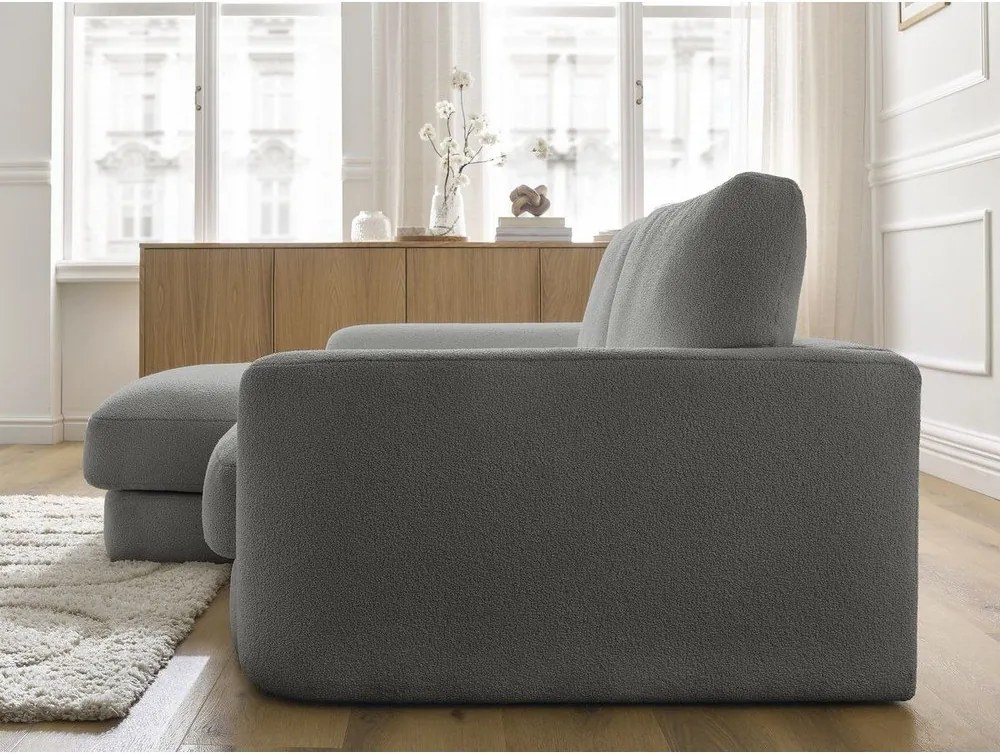 Colțar gri închis cu tapițerie din țesătură bouclé (cu colț pe partea stângă/cu șezlong) Leonore – Bobochic Paris