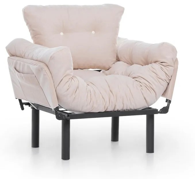 Fotoliu extensibil Nitta Single, Futon,135x70 cm,metal, crem
