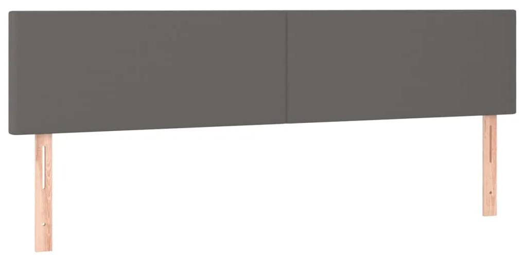 Pat box spring cu saltea, gri, 160x200 cm, piele ecologica Gri, 160 x 200 cm, Design simplu