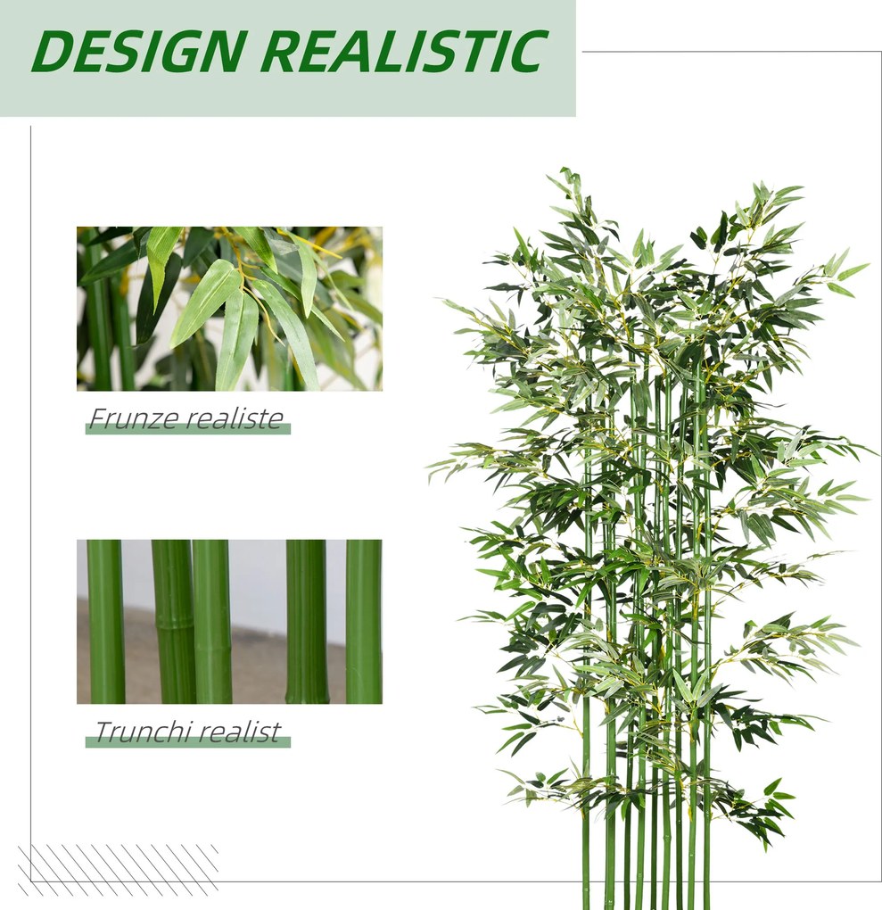 HOMCOM Bambus Artificial, Plantă Decorativă, Aspect Realist, Ușor de Întreținut, Pentru Casă, 180 cm, Verde | Aosom Romania