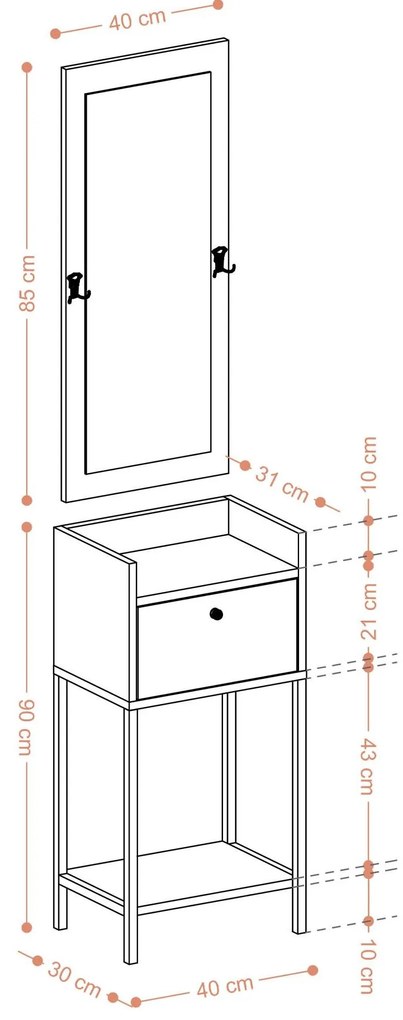 Mobilier hol Iggy (Alb + Negru). 1089137