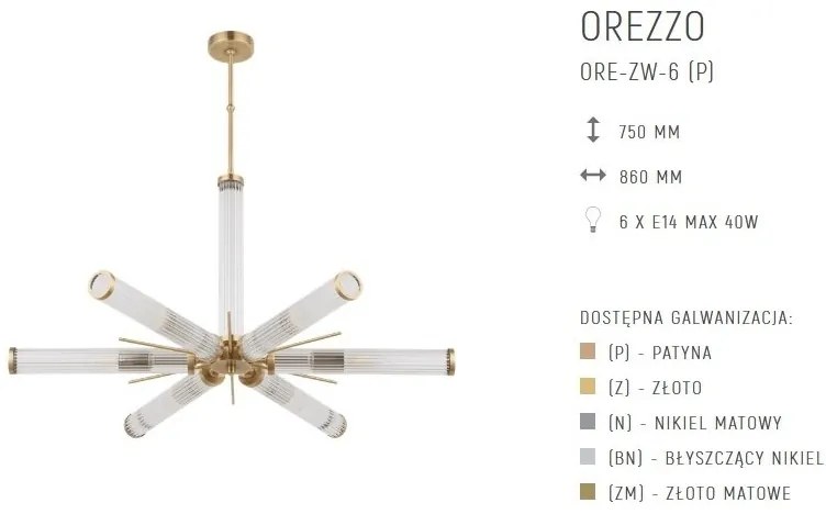 Lustra cu 6 brate design LUX realizat manual OREZZO