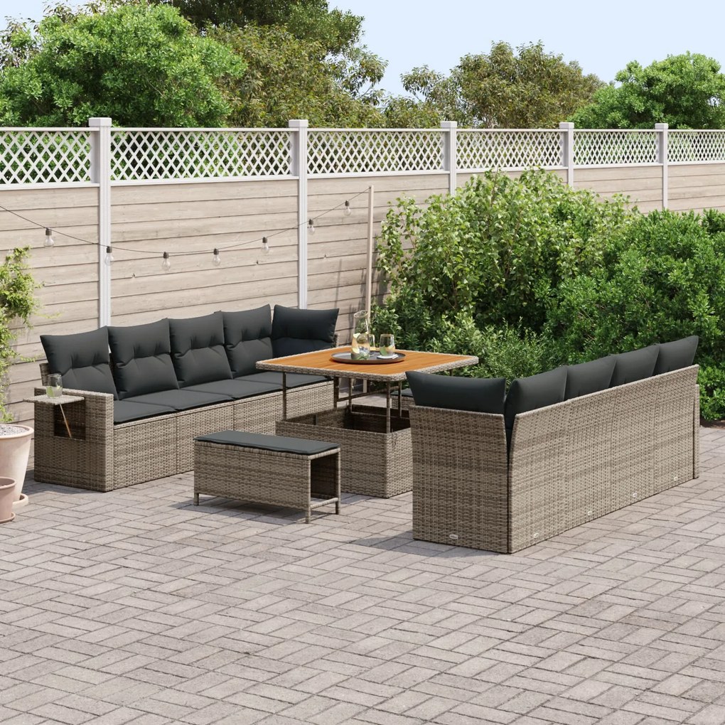 vidaXL Set de canapele pentru grădină 11 pcs Gri Rattan poli