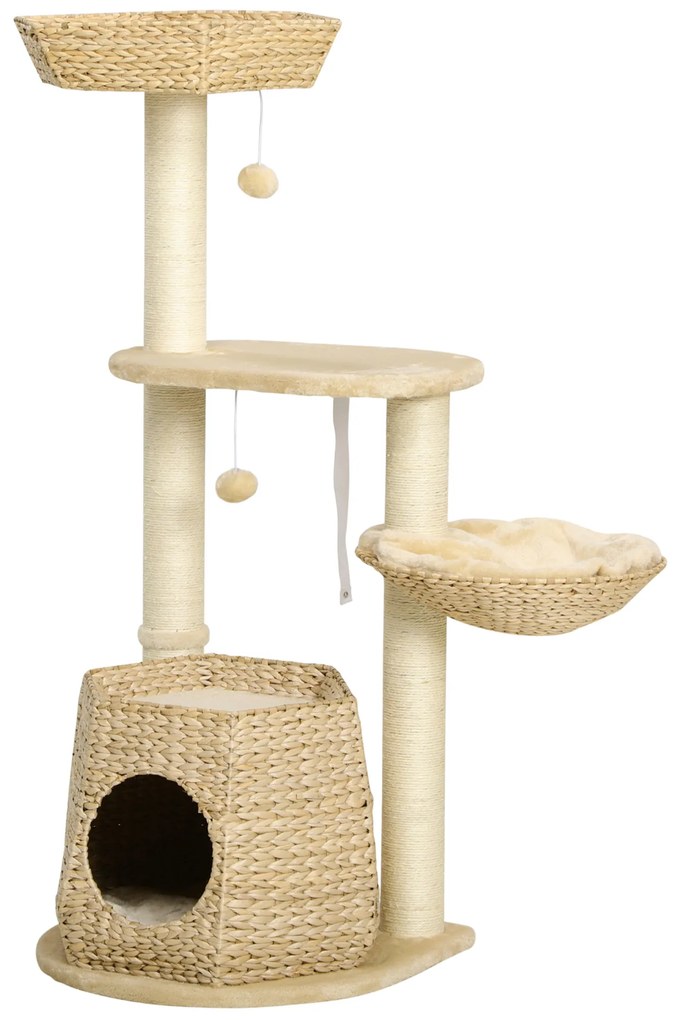 PawHut Copac de pisici cu elemente de escaladare si zgariat inaltime 119 cm coloane consolidate cu cutie hamac 2 bile suspendate | Aosom Romania