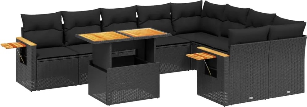 vidaXL Set canapele de grădină cu perne, 10 piese, negru, poliratan