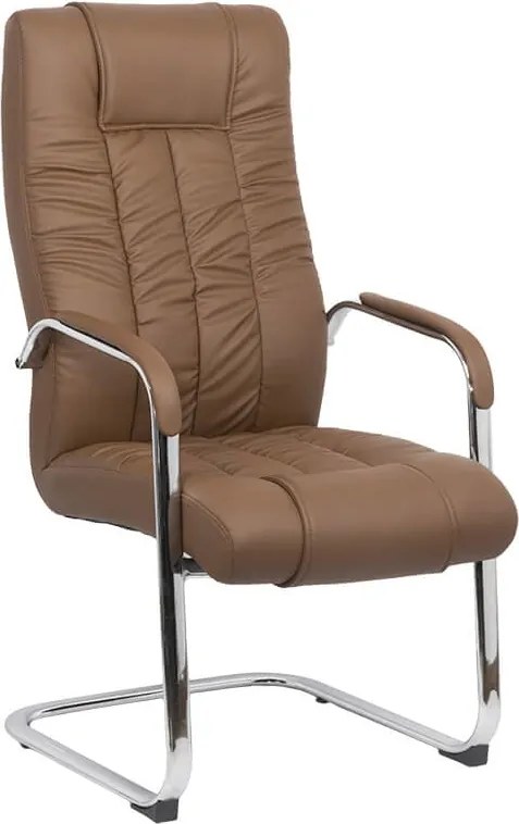 Scaun vizitator maro OFF 8115 din piele sintetică și cadru cromat tip sanie