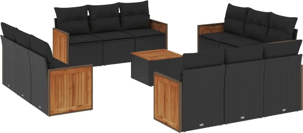 vidaXL Set mobilier de grădină cu perne, 13 piese, negru, poliratan