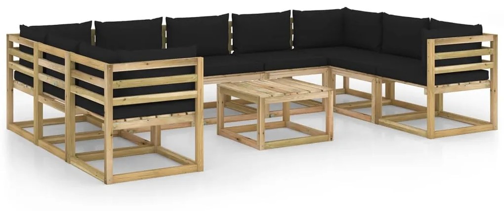 3065164 vidaXL Set mobilier de grădină cu perne, 10 piese, lemn de pin tratat