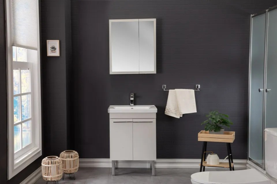 Set Mobilier Baie Salda 60, Include Baza Lavoar, Lavoar și Oglinda, 60 cm, Alb