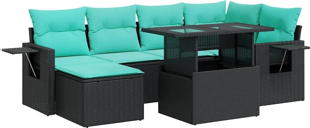 vidaXL Set canapele grădină perne 7 piese negru, poliratan/lemn acacia