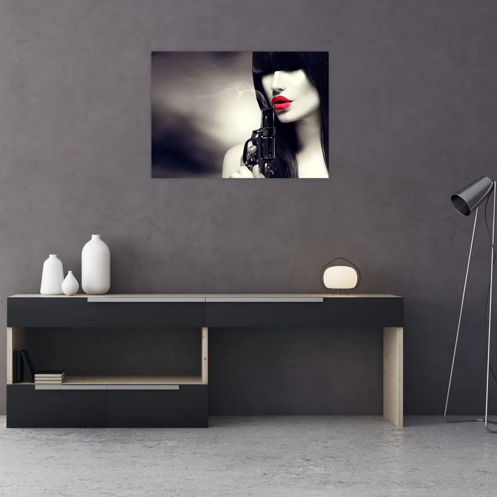 Tablou pe sticlă - Femeia misterioasă (70x50 cm)