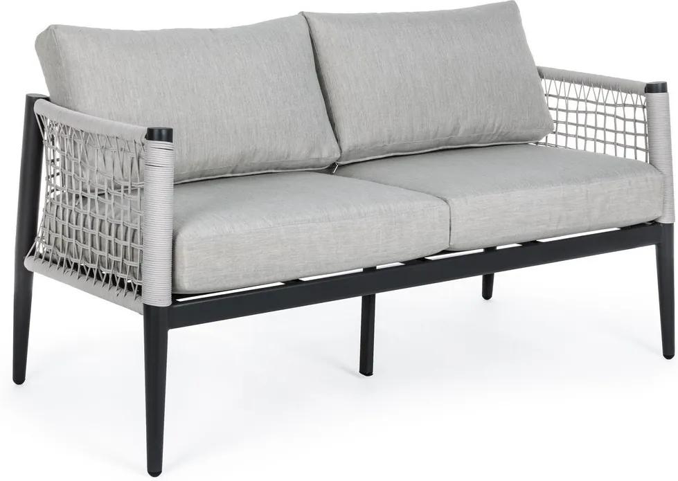 Canapea 2 locuri cu cadru din fier negru si perne textil gri Calypso 137 cm x 71 cm x 80 h
