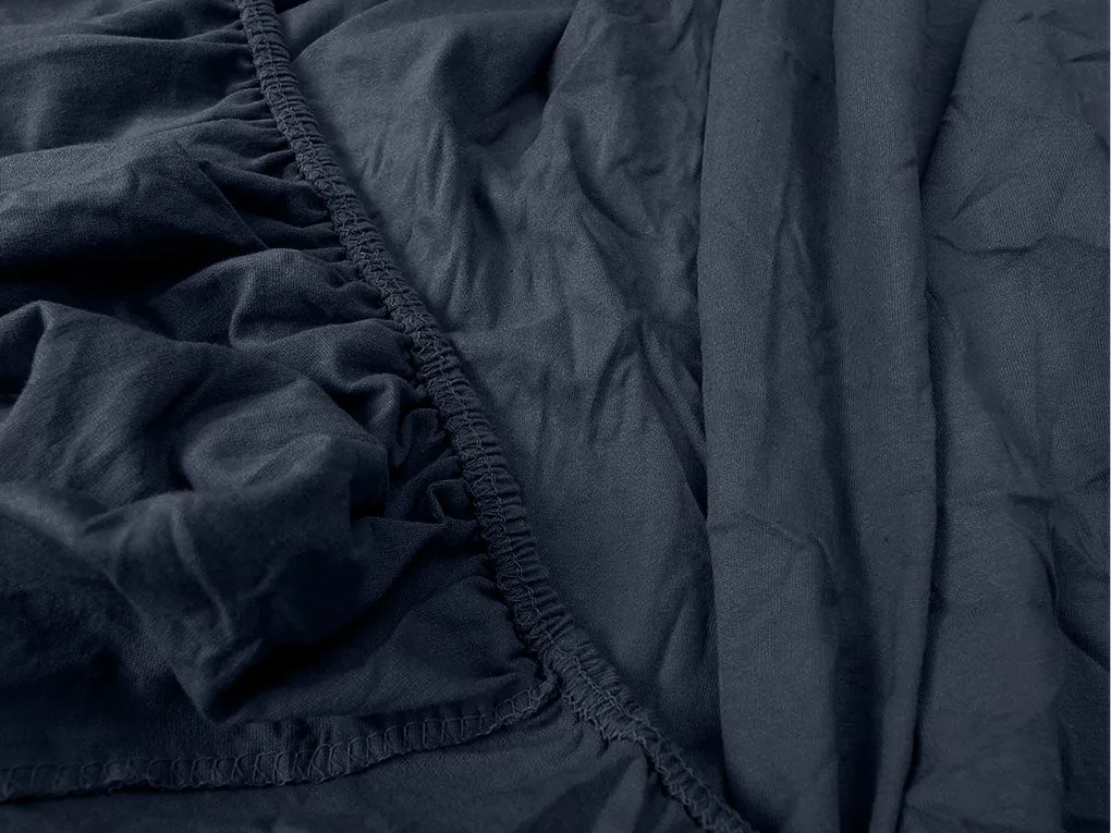 Cearsaf jersey cu lycra bleumarin 180 x 200 cm