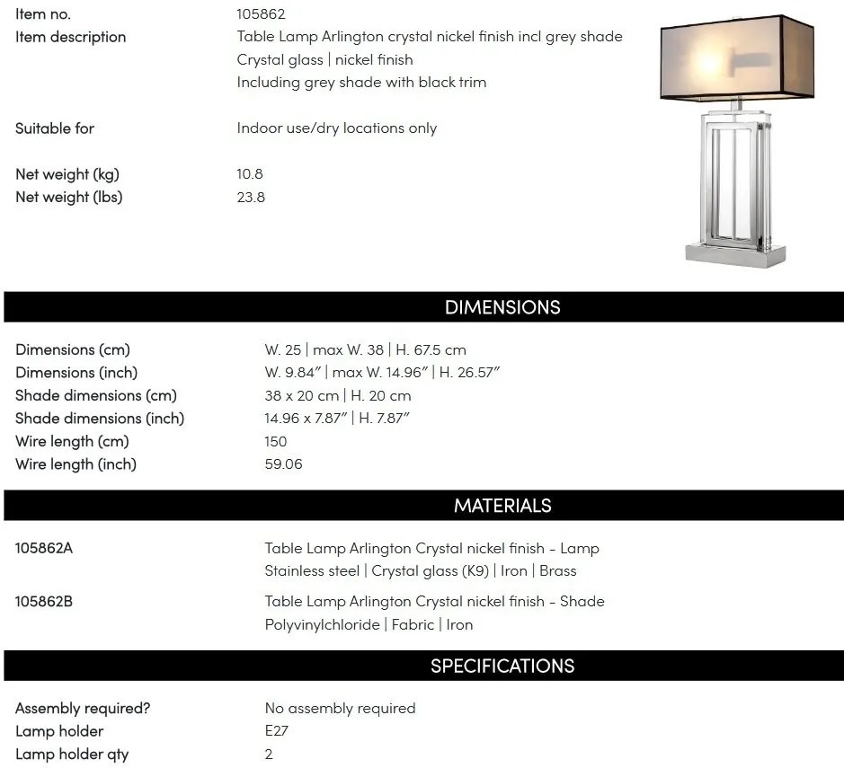 Veioza, lampa de masa LUX, finisaj nickel, Arlington 105862 HZ