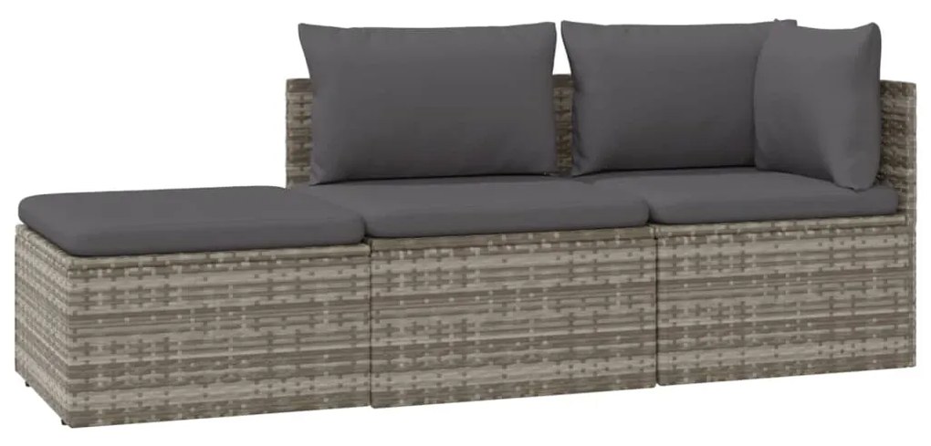 318677 vidaXL Set mobilier de grădină cu perne, 3 piese, gri, poliratan