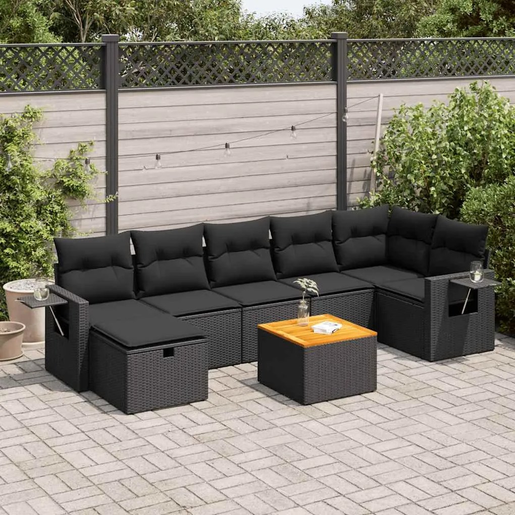 3325821 vidaXL Set mobilier de grădină cu perne, 8 piese, negru, poliratan