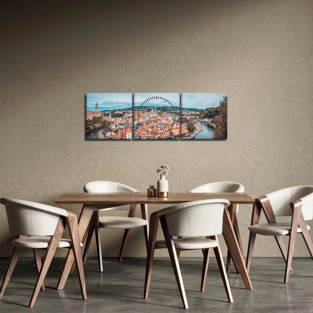 Tablou - Krumlov din Cehia (cu ceas) (90x30 cm)