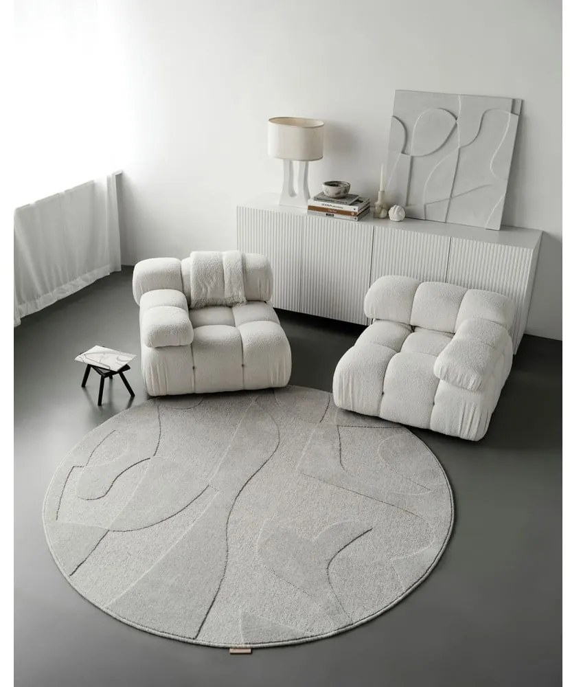 Covor gri deschis rotund din lână ø 120 cm Morphic Botanica – Agnella
