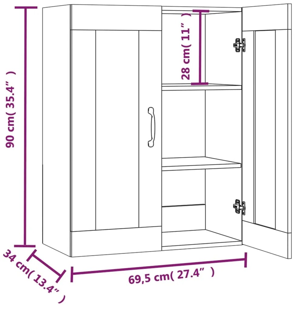 Dulap de perete suspendat, gri sonoma, 69,5x34x90 cm 1, sonoma gri