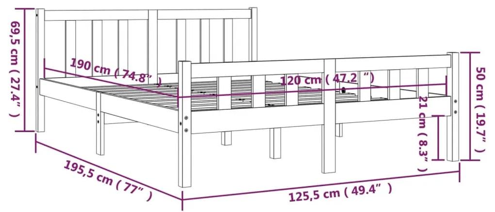 Cadru de pat mic dublu 4FT, gri, 120x190 cm, lemn masiv Gri, 120 x 190 cm