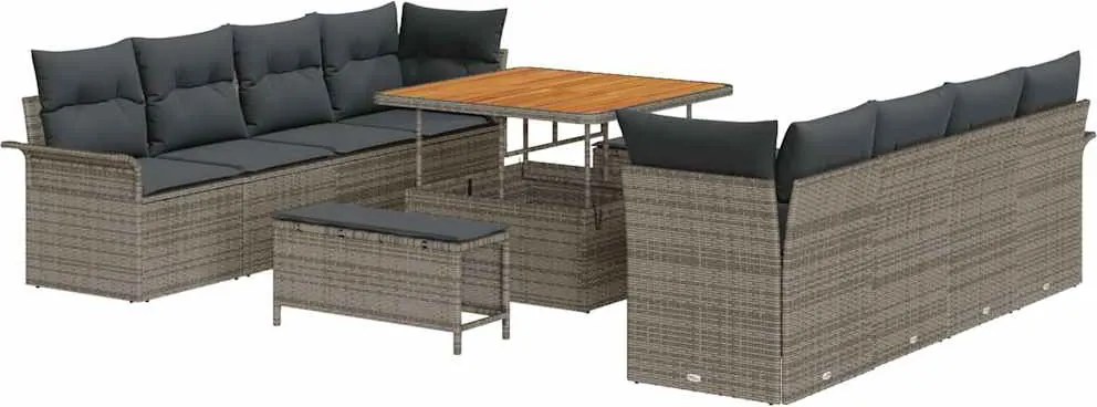 vidaXL Set de canapele pentru grădină cu pernă 11 pcs Gri poliratan