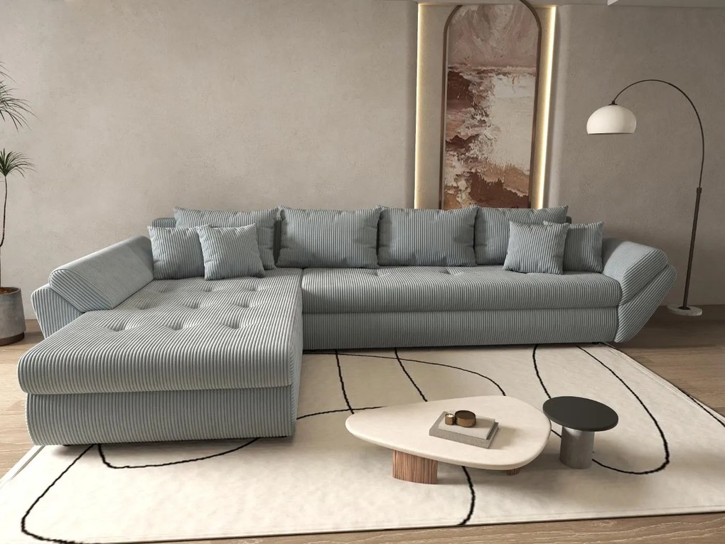 Colțar extensibil dumonde cu ladă de depozitare si sezut confortabil din spuma high-density, Loana XL Zoom Grey 335x185 cm