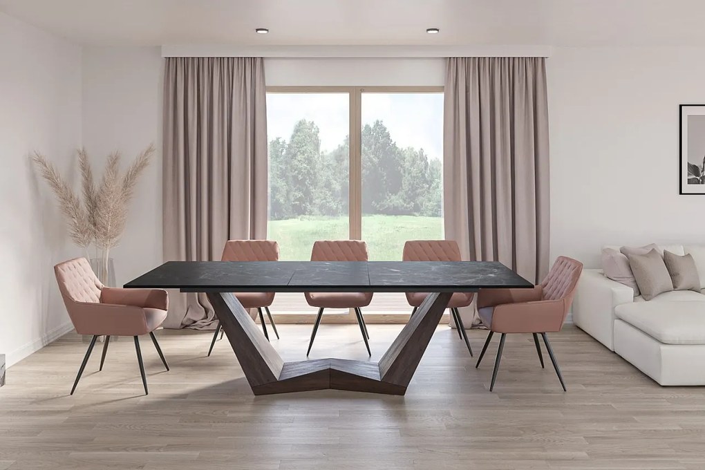 Masa extensibila Bonucci Ceramic NERO GRECO negru/nuc L200-250 cm
