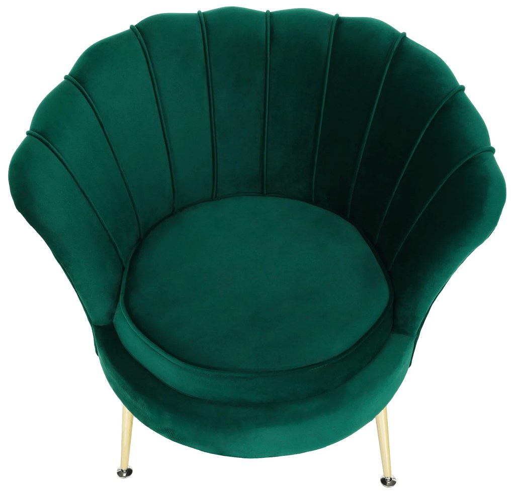 Fotoliu în stil Art-deco, catifea Velvet smarald/crom auriu, NOBLIN NEW