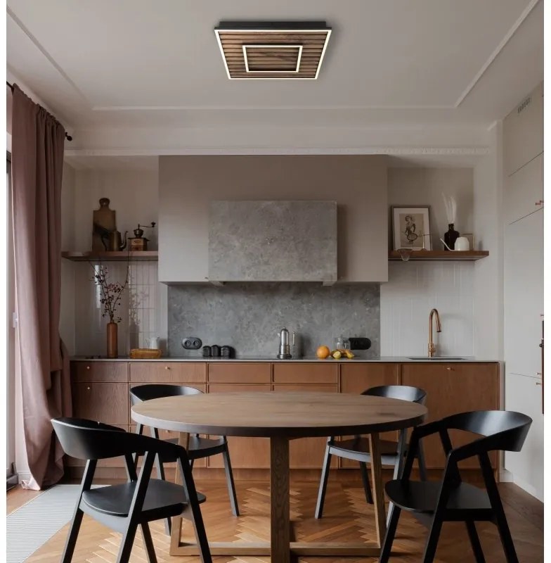 Plafoniera LED riflaj MDF cu efect de lemn WOODY 30x30cm