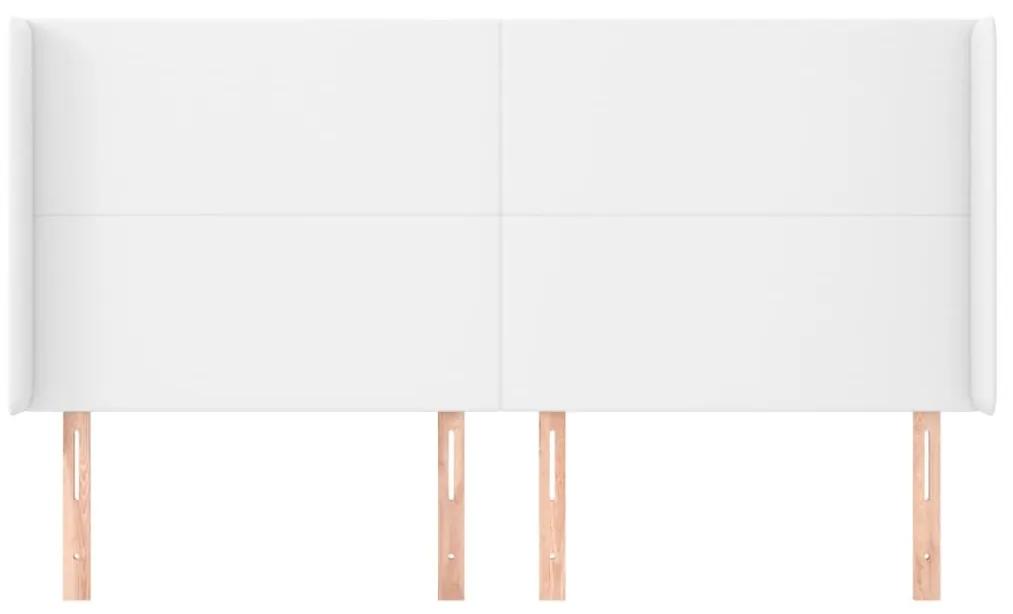 Tablie de pat cu aripioare, alb, 203x23x118 128 cm, piele eco 1, Alb, 203 x 23 x 118 128 cm