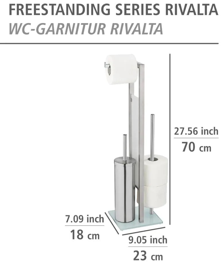 Suport pentru perie WC și hârtie igienică Wenko Rivalta, argintiu