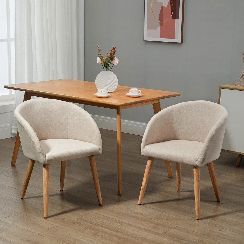 HOMCOM Set de 2 Scaune de Dining Stil Scandinav, Tapițate cu Material Textil, 55x56x74 cm, Bej | Aosom Romania