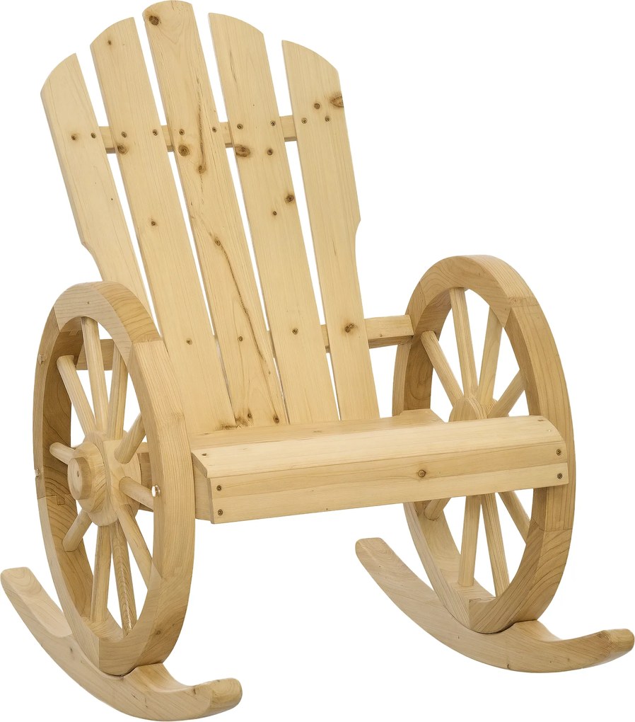 Outsunny Fotoliu de Grădină Adirondack cu Leagan Rocking Chair Stil Rustic Șic brațe Roți de Căruță Lemn de Brad Natural | Aosom Romania