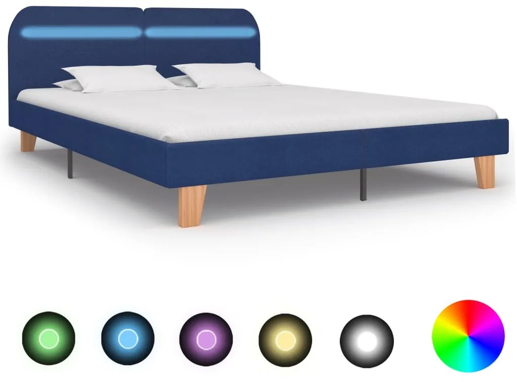 vidaXL Cadru de pat cu LED-uri, albastru, 180x200 cm, material textil