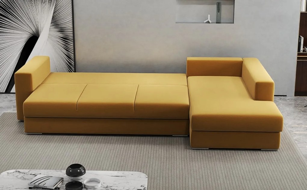 Colțar extensibil dumonde cu ladă de depozitare si sezut confortabil din spuma high-density, Gloria Royal Mustar II 320x183 cm