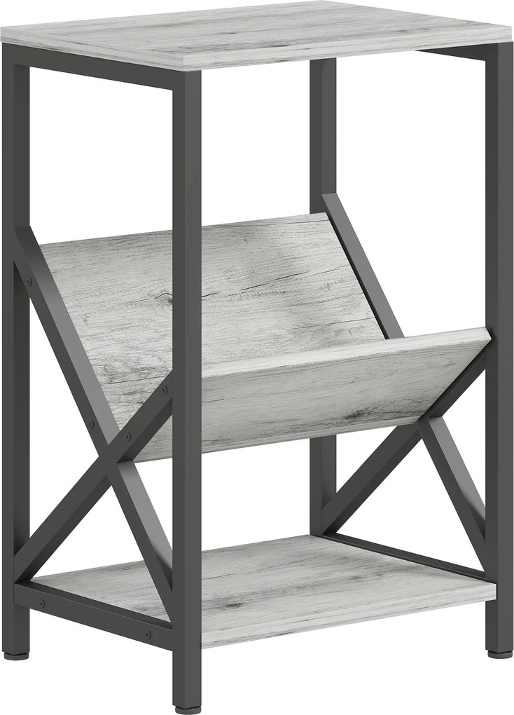 HOMCOM Masă laterală îngustă, măsuță de lângă canapea cu depozitare pe 3 nivele, suport pentru reviste în V, cadru din oțel, 40x30x61cm, gri închis | Aosom Romania