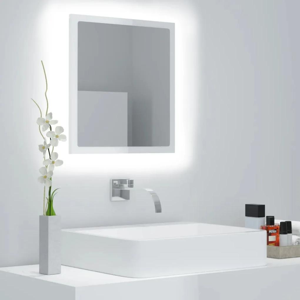 Oglinda de baie cu LED, alb extralucios, 40x8,5x37 cm, acril