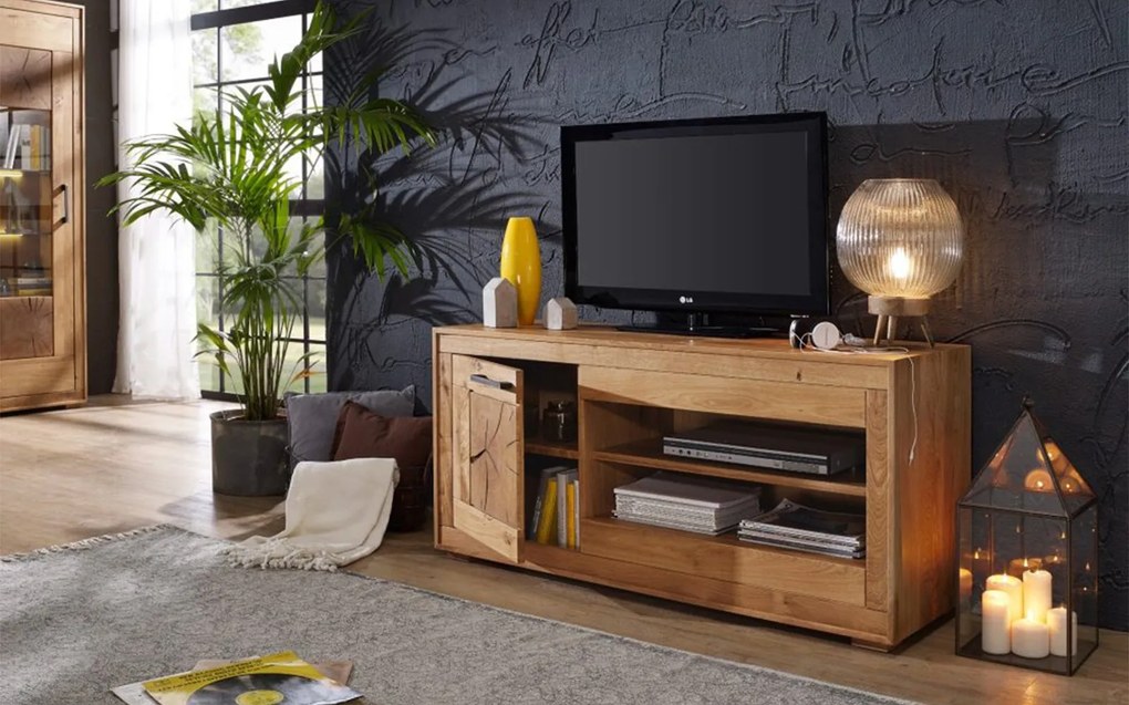 Comodă TV lemn masiv Rustic Home, 130 × 46 × 62,1 cm