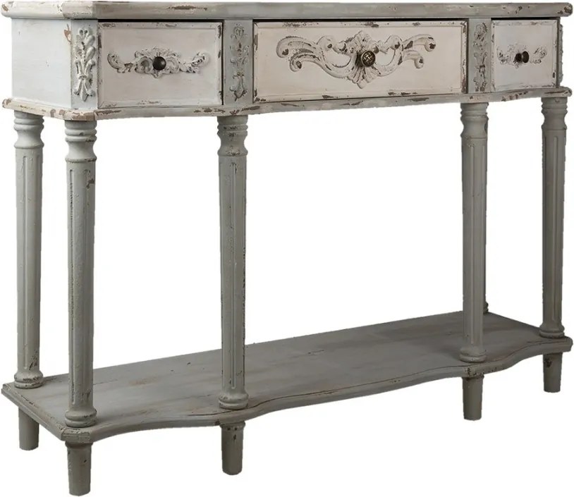 Consolă shabby chic din lemn, 3 sertare, finisaj gri antichizat, 120 cm, „Jacinthe"