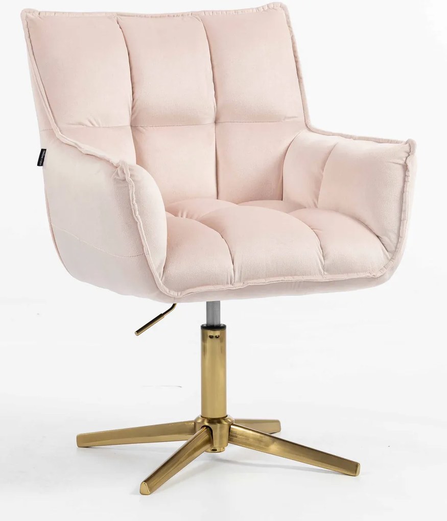 HR560CROSS Scaun Catifea Roz Pudra cu Bază Aurie
