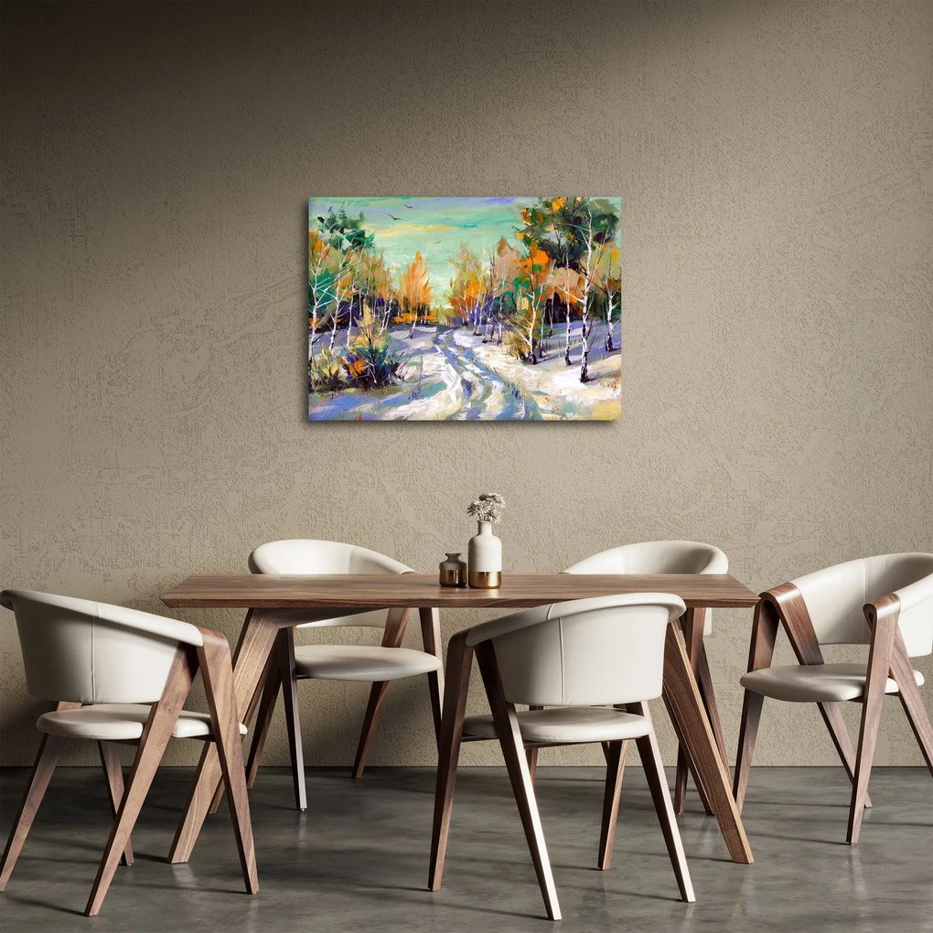 Tablou - Drum înzăpezit prin pădure (70x50 cm)
