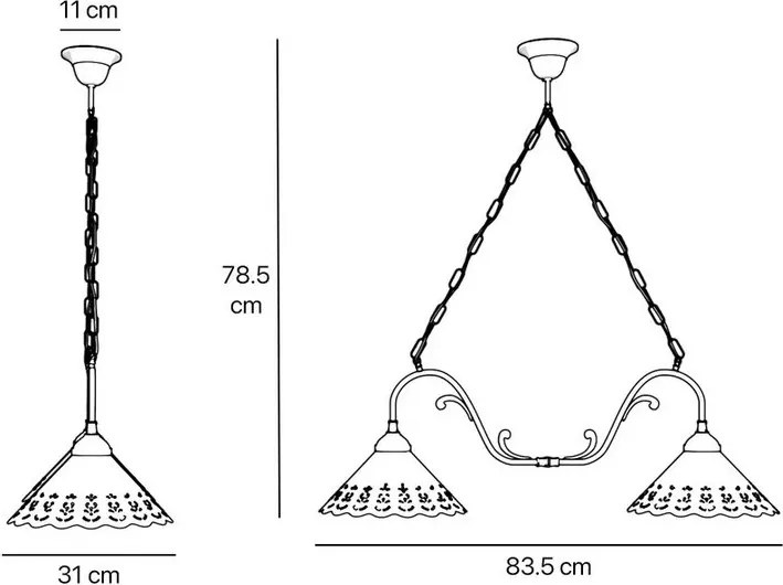 Candelabru 2 brate din alama si abajur ceramic Zefira