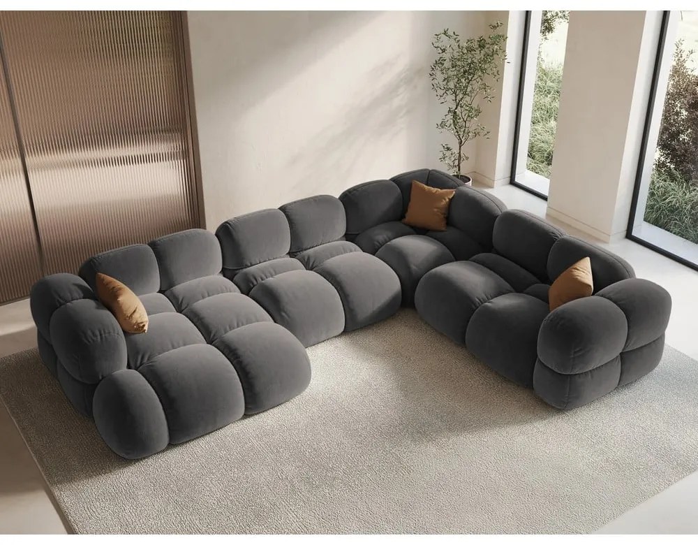 Colțar gri cu tapițerie din catifea (cu colț pe partea dreaptă/în formă de "U") Loretto – Cosmopolitan Design