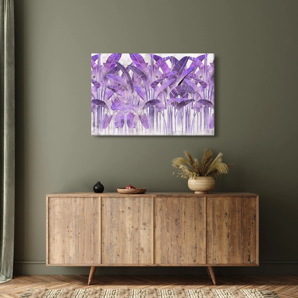 Tablou - Frunze violet în tencuială (90x60 cm)