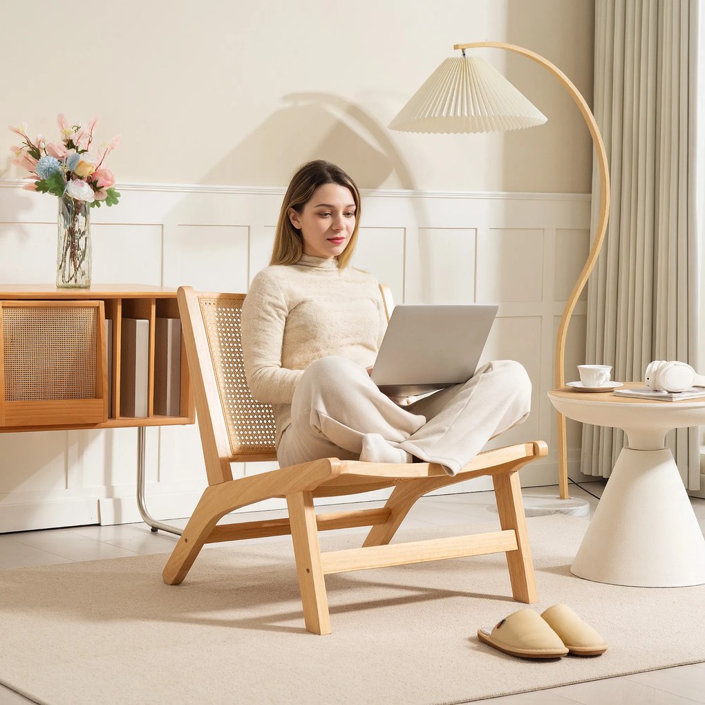 HOMCOM Fotoliu din Răchită, Fotoliu de Lectură, Cadru din Lemn, Design Larg, 64 x 70 x 74 cm, Lemn Natural | Aosom Romania